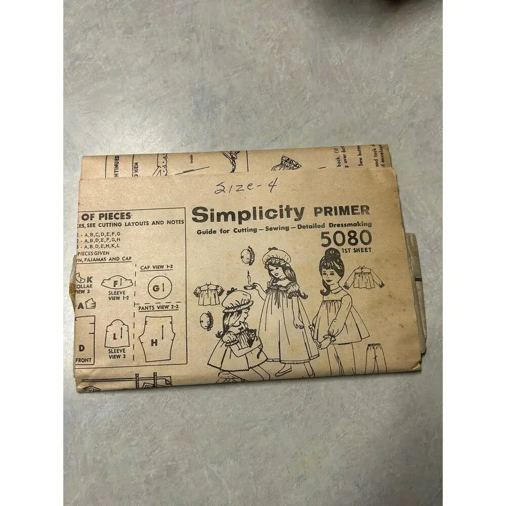 Vintage 1960's‎ Simplicity Primer Pattern #5080 Childs Nightgown Pajamas Size 4